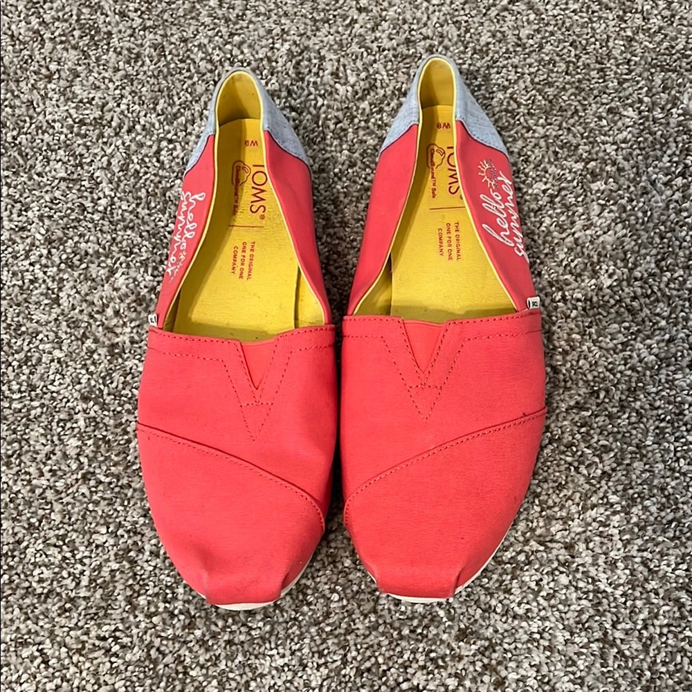 TOMS Red and Gray Canvas Flats